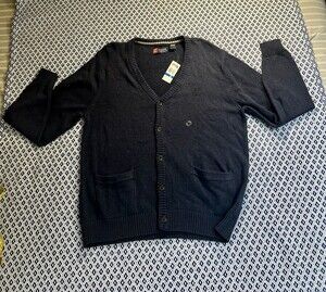 NWT Chaps Men’s XL Navy Blue 5 Button V-Neck Cardigan Sweater Academia Preppy